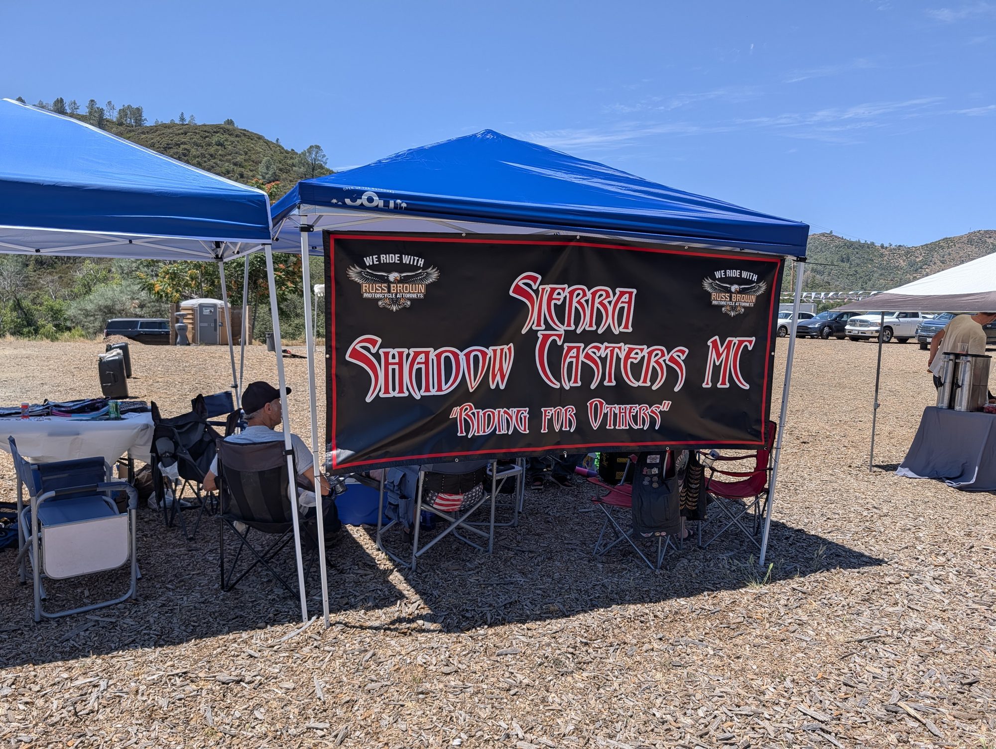 The Sierra Shadow Casters MC banner flying at our booth.